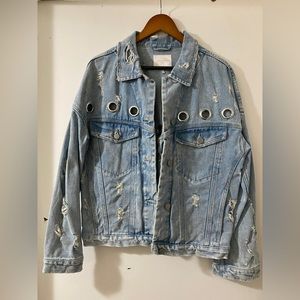 Zara distressed eyelet denim jacket
